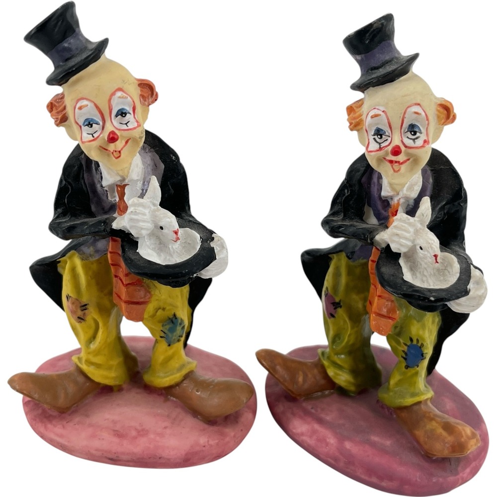 Vintage 1991 Albert Price Clown Magician Figurines Handcrafted Resin Pair